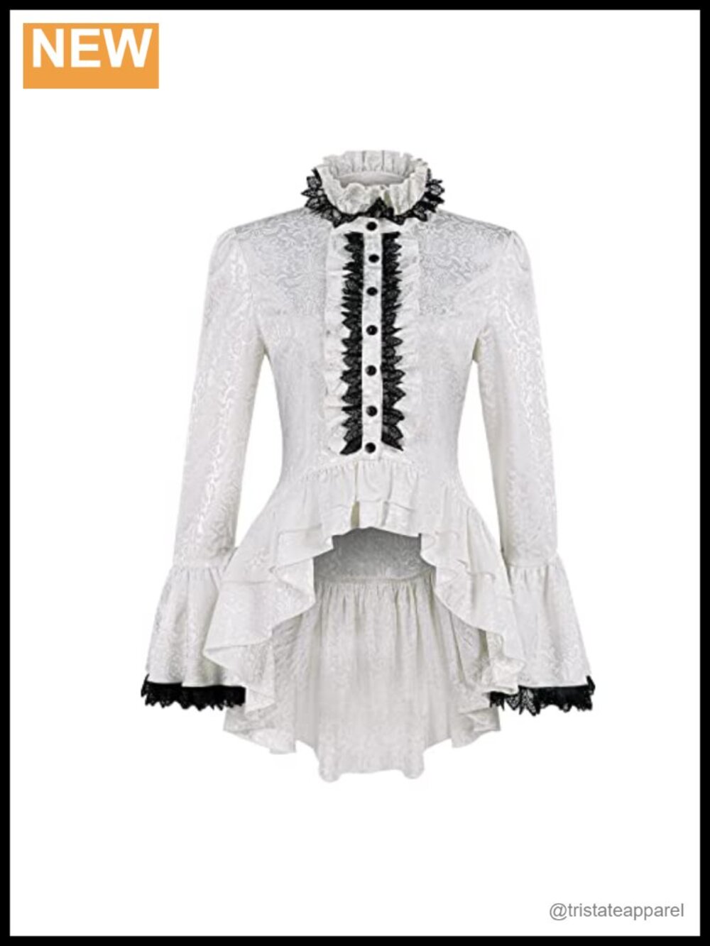 Victorian Ruffle Lace Long Sleeve High Low Blouse Gothic Renaissance